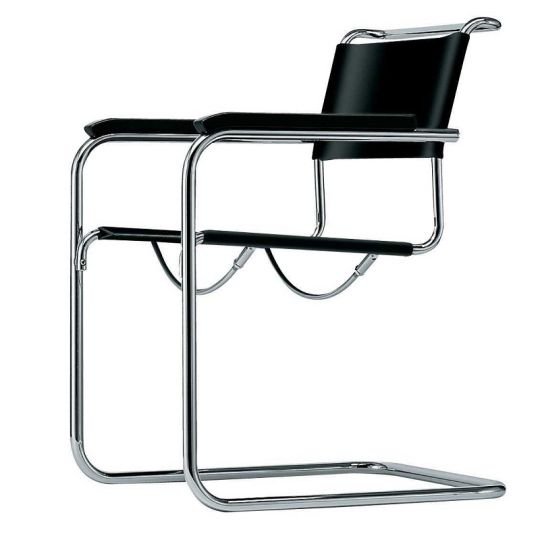 Thonet S 34 met armlegger Kernleder Zwart