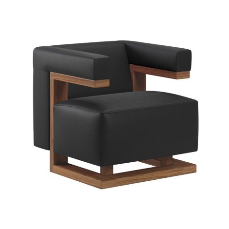 Tecta F51 Gropius in zwart leder met notenhouten frame