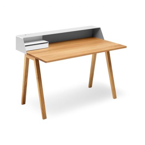 Muller PS04 bureau eiken geolied met Signal white RAL 9003 opzetstuk