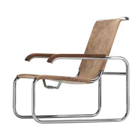 Thonet S 35 L bruin buffelleder noten arm