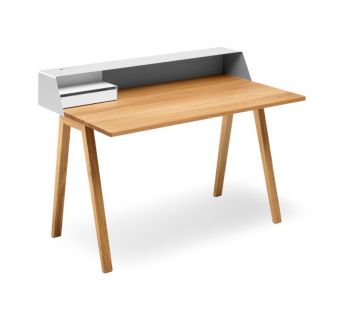 Muller PS04 bureau eiken geolied met Signal white RAL 9003 opzetstuk